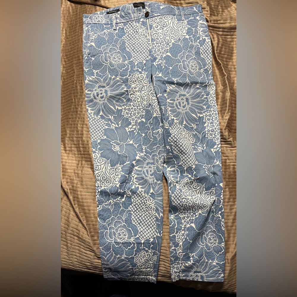 Talbots relaxed chino Blue Floral Print Pants sz 8